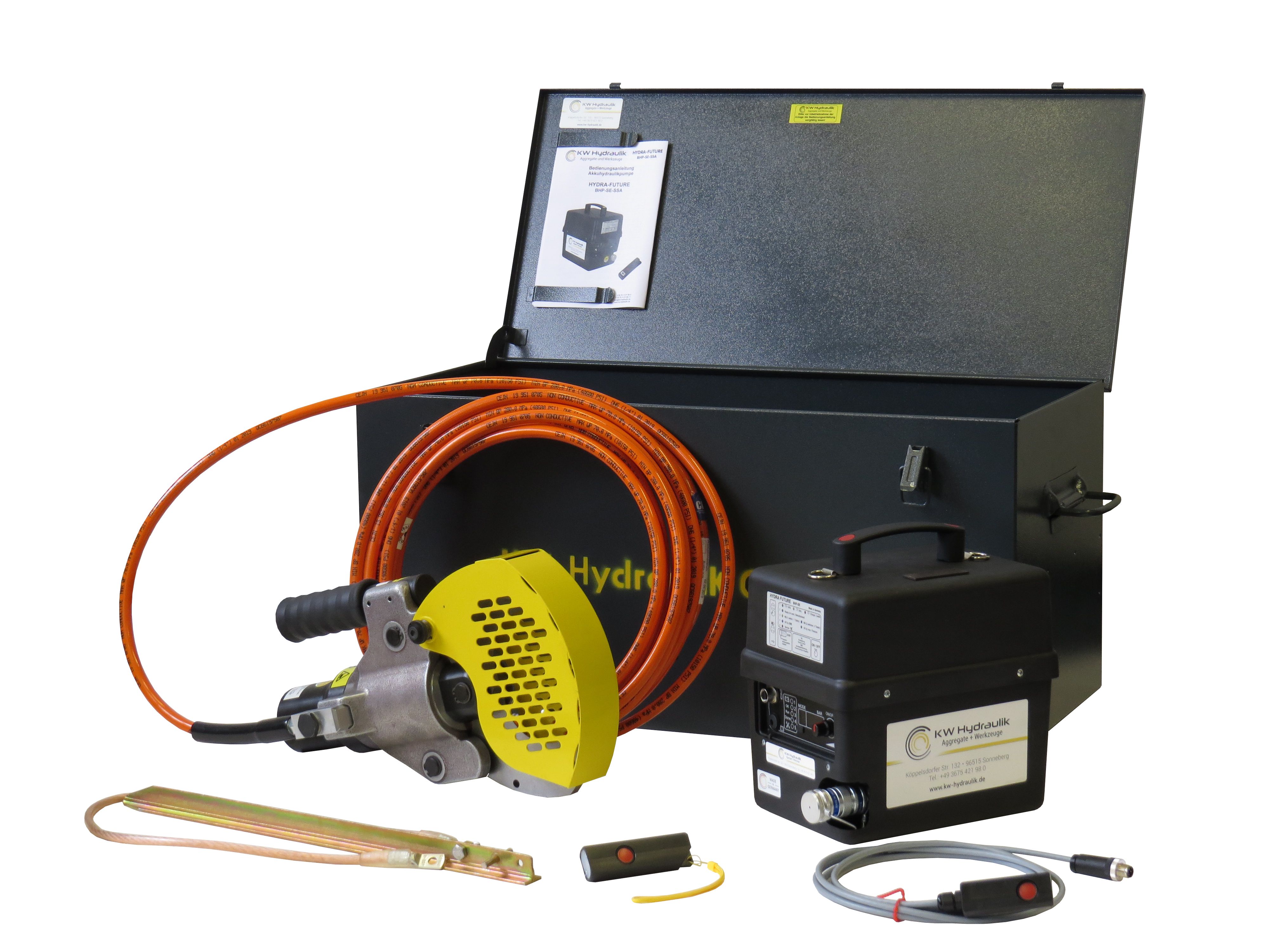 Sicherheitsschneidanlage mit Akku-Hydraulikpumpe für Kabel bis max. Ø 95 mm, bis max. 60.000 Volt, EN50340
