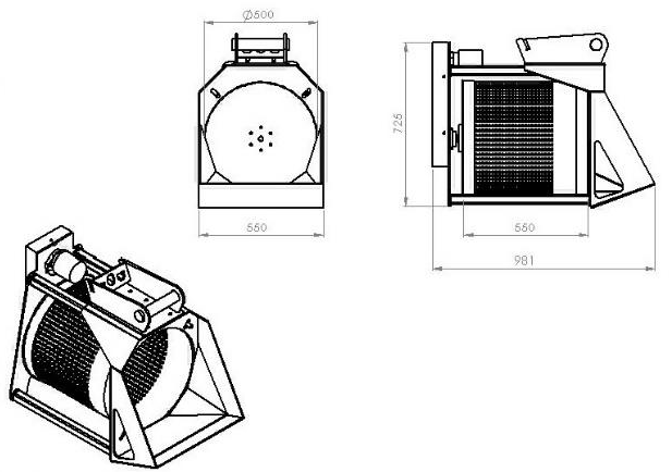 SIEB500-F - Anbau-Sieblöffel für Minibagger von 2,6 bis 3,5 ton
