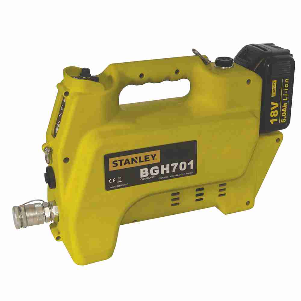 Battery powered hydraulic pump for single acting tools, with interchangeable battery, 700 Bar (10.000 psi)